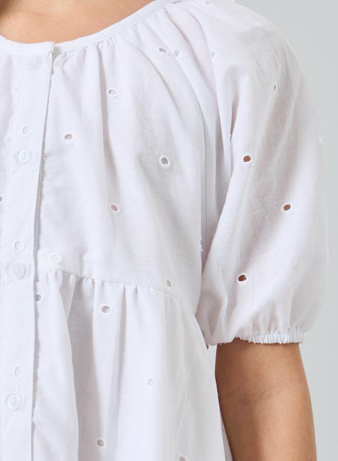 ستايلي فستان ميدي مطرز بحافة واسعة للبنات - Image 2